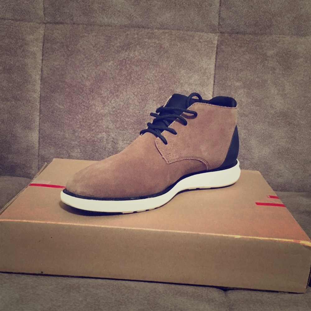 Tan split suede trainers